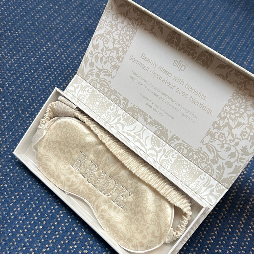 slip Silk Sleep Mask in Champagne with BRIDE Embroidery